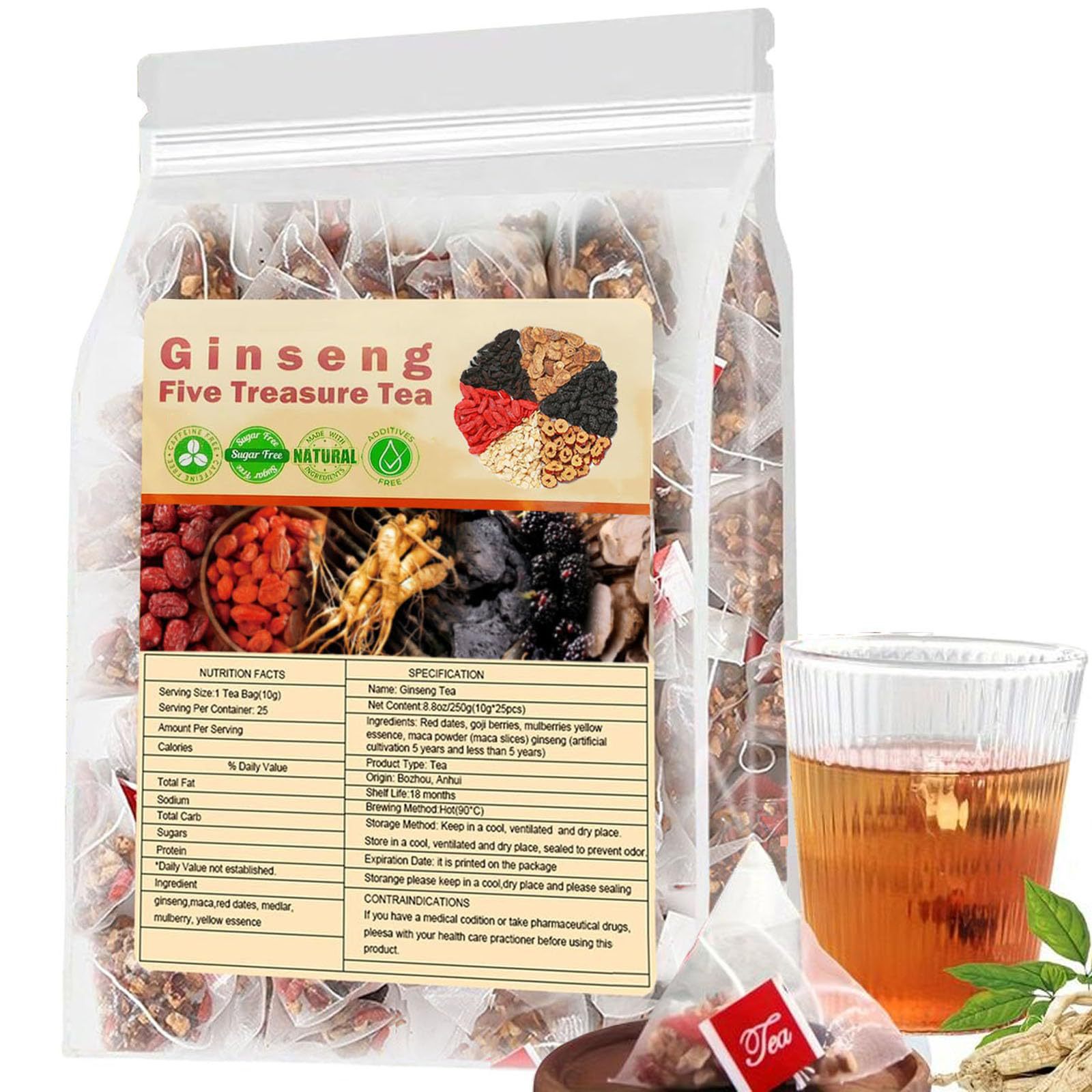 Herbal Wellness Blend - Ginseng Five Treasures Tea Kidney Tea,