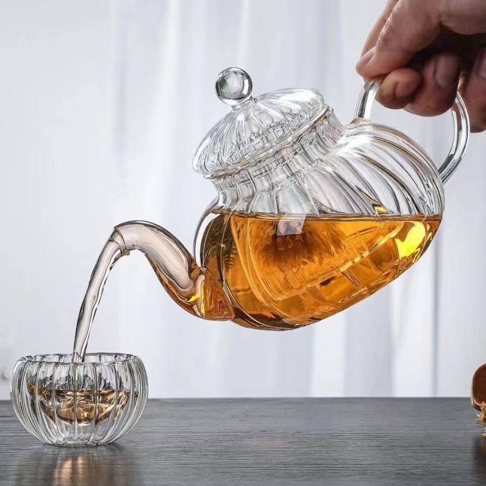 Herbal Wellness Blend - Striped pumpkin shape flower teapot Flower
